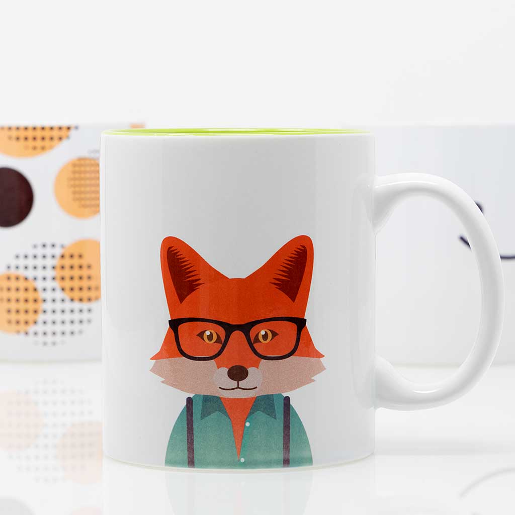 Bedruckte Tasse mit Tieren, Fuchs, Büro auf Druck-auf-tasse.de